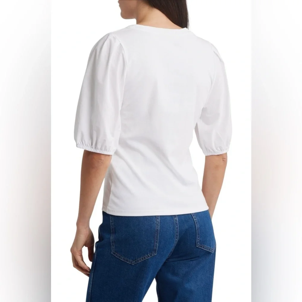MADEWELL V-Neck Puff Sleeved Mixy Top Blouse NWT XS Classic White